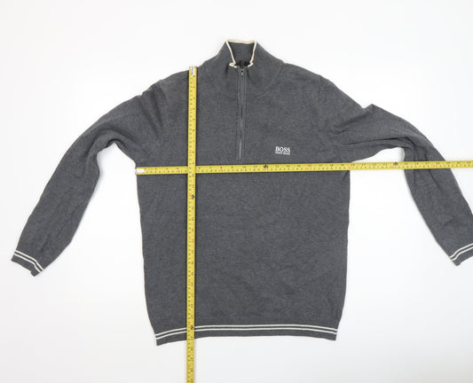 Hugo Boss Men's Grey 1/2 Zip Wool Cotton Jumper M