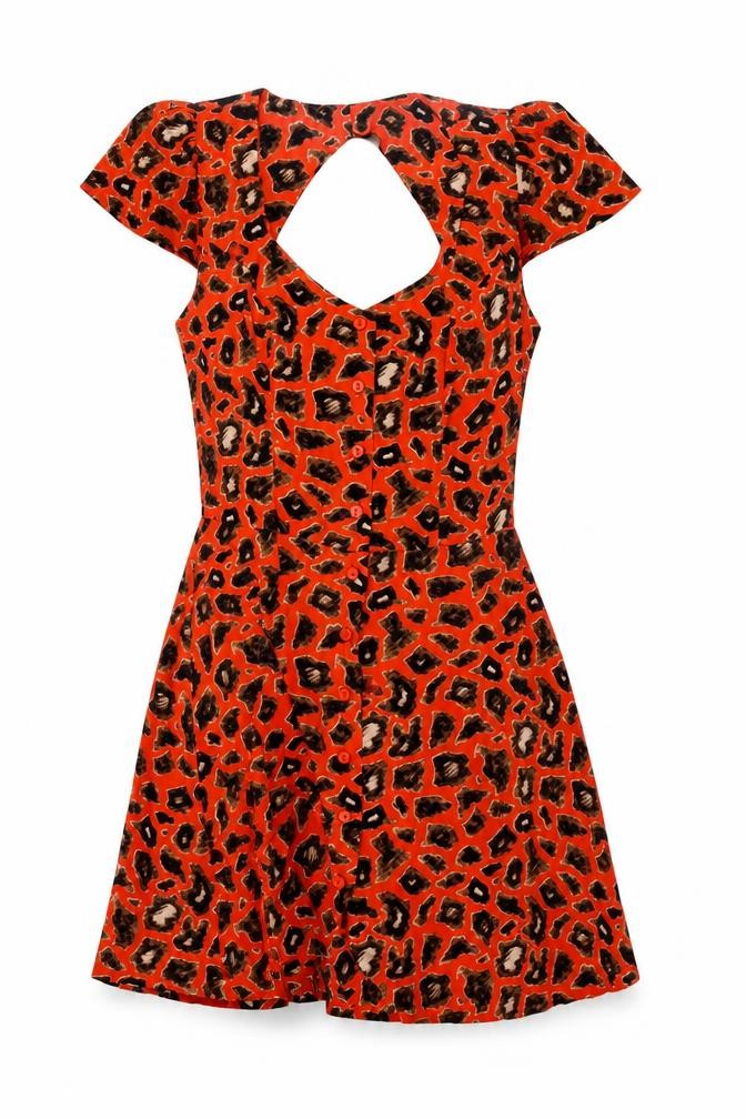 Topshop Women’s Orange Leopard Print A-Line Short Dress UK 8