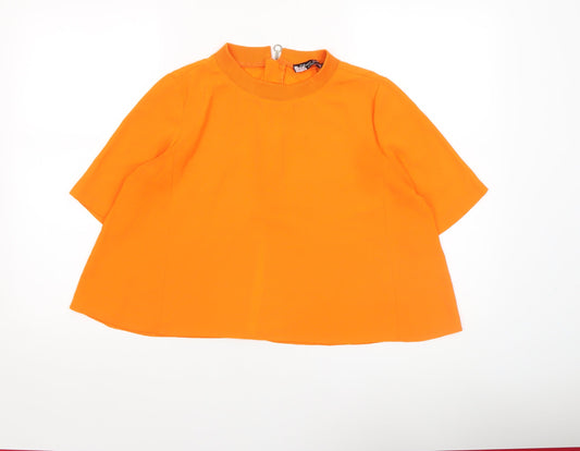 Silver Silke Women’s Orange Cropped Blouse Top M High Neck Zip Back