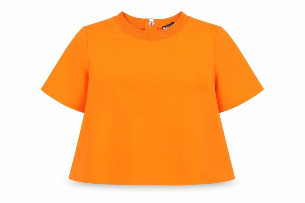 Silver Silke Women’s Orange Cropped Blouse Top M High Neck Zip Back