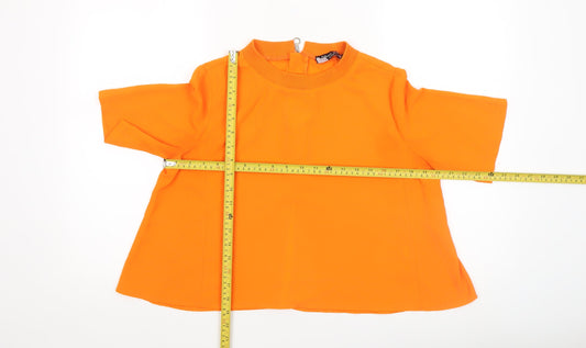 Silver Silke Women’s Orange Cropped Blouse Top M High Neck Zip Back