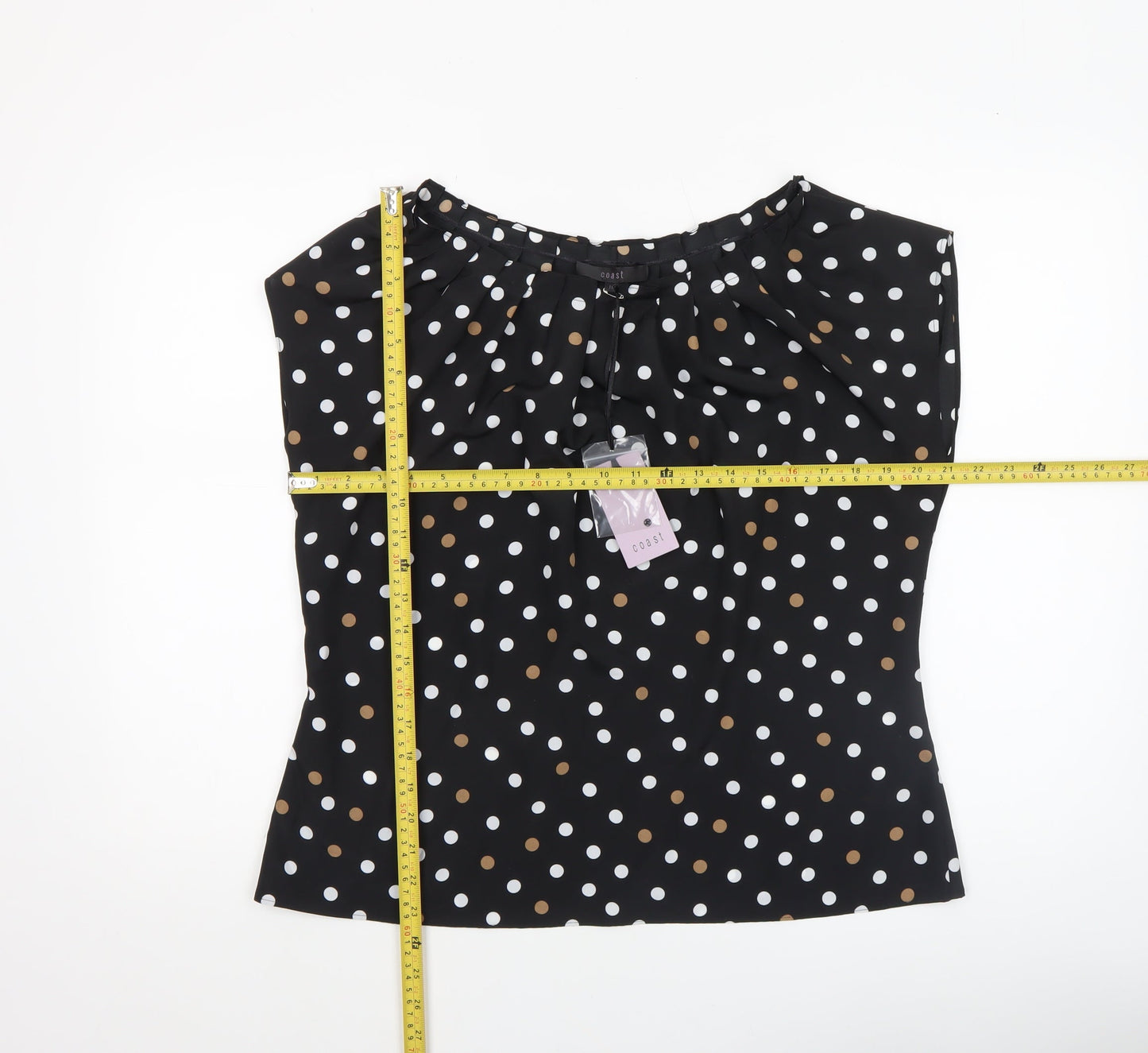 Coast Womens Black Polka Dot Tunic Blouse Size 18 Sleeveless