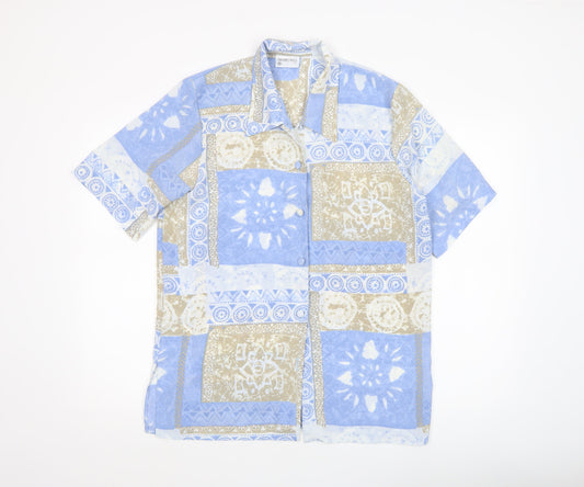 Michael Gold Women Blue Geometric Button-Up Tunic Shirt M