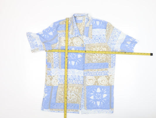 Michael Gold Women Blue Geometric Button-Up Tunic Shirt M