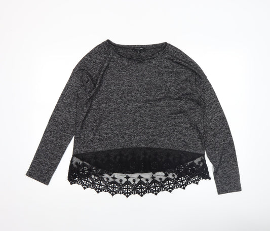 New Look Women’s Grey Lace Hem Tunic Knit Top Size 10
