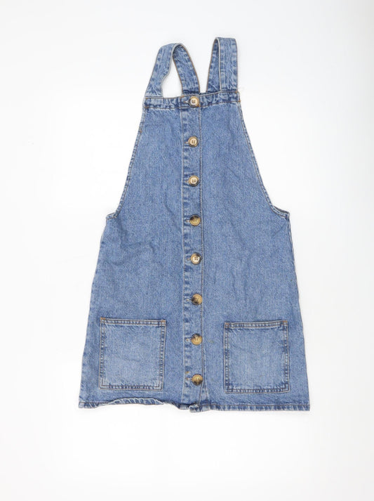 Denim Co Women's Blue Denim Pinafore Dress UK 6 Sleeveless Button Front