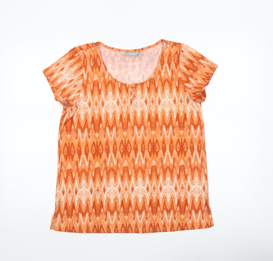 Fransa Women's Orange Geometric T-Shirt Small Short Sleeve Cotton