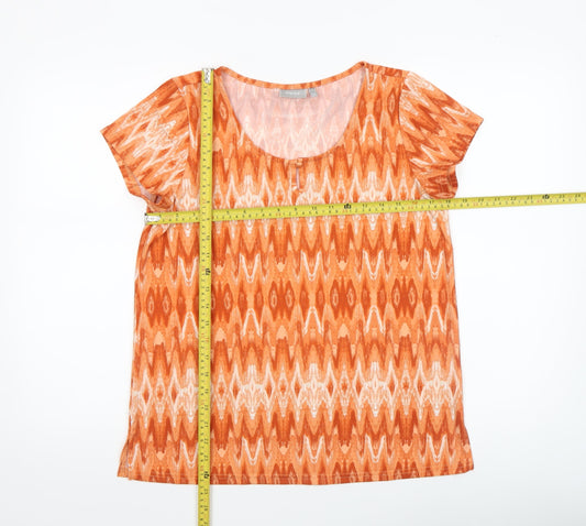 Fransa Women's Orange Geometric T-Shirt Small Short Sleeve Cotton