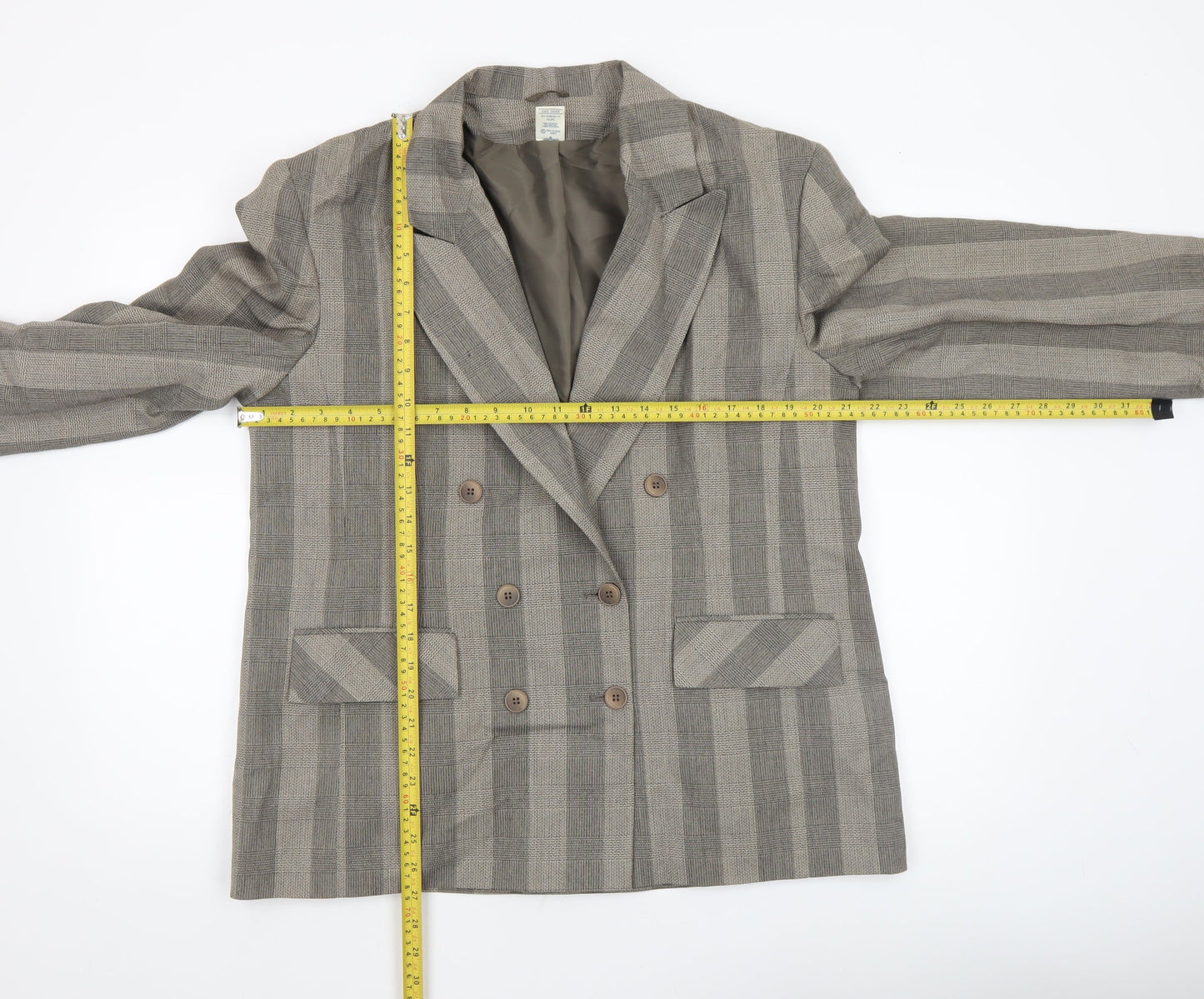 Amari Women Taupe Checked Double-Breasted Blazer Size 20