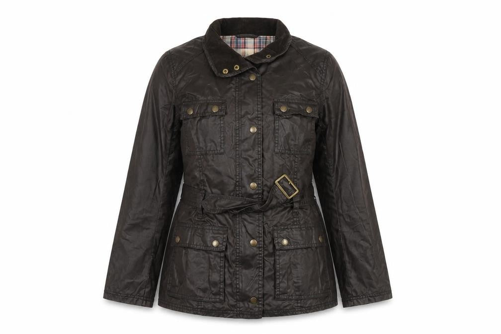 H&M L.O.G.G. Women's Brown Waxed Cotton Belted Field Jacket Size 10