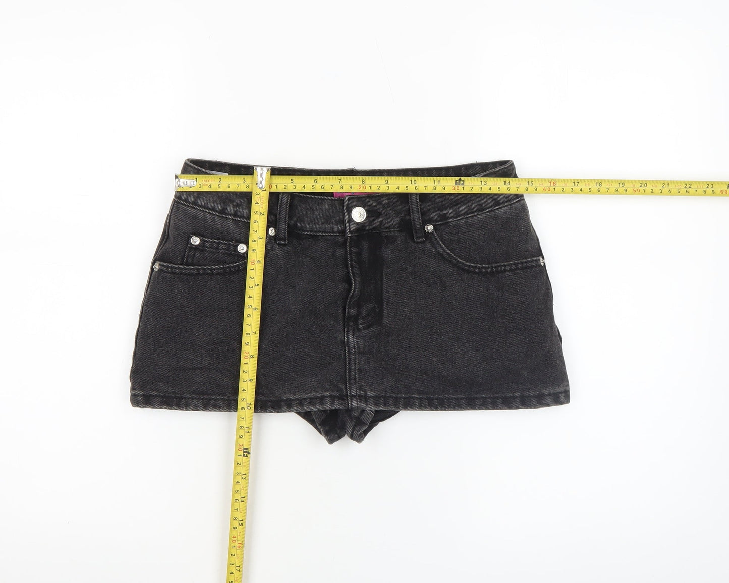 Edikted Women’s Black Denim Mini Skort S High Rise Casual