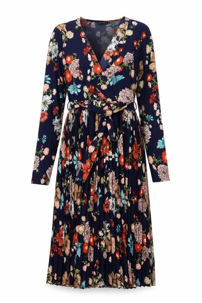 PrettyLittleThing Women Blue Floral Wrap Dress UK 10 Long Sleeve