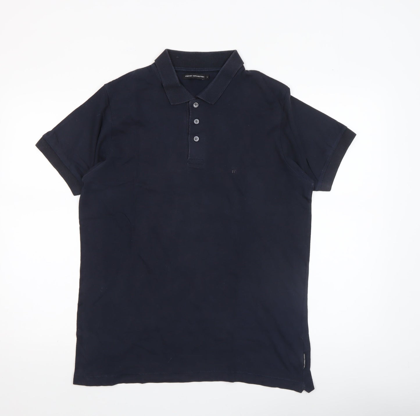 French Connection Men's Blue Cotton Polo Shirt Size L Short Sleeve
