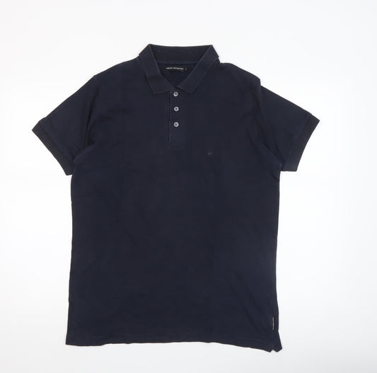 French Connection Men's Blue Cotton Polo Shirt Size L Short Sleeve