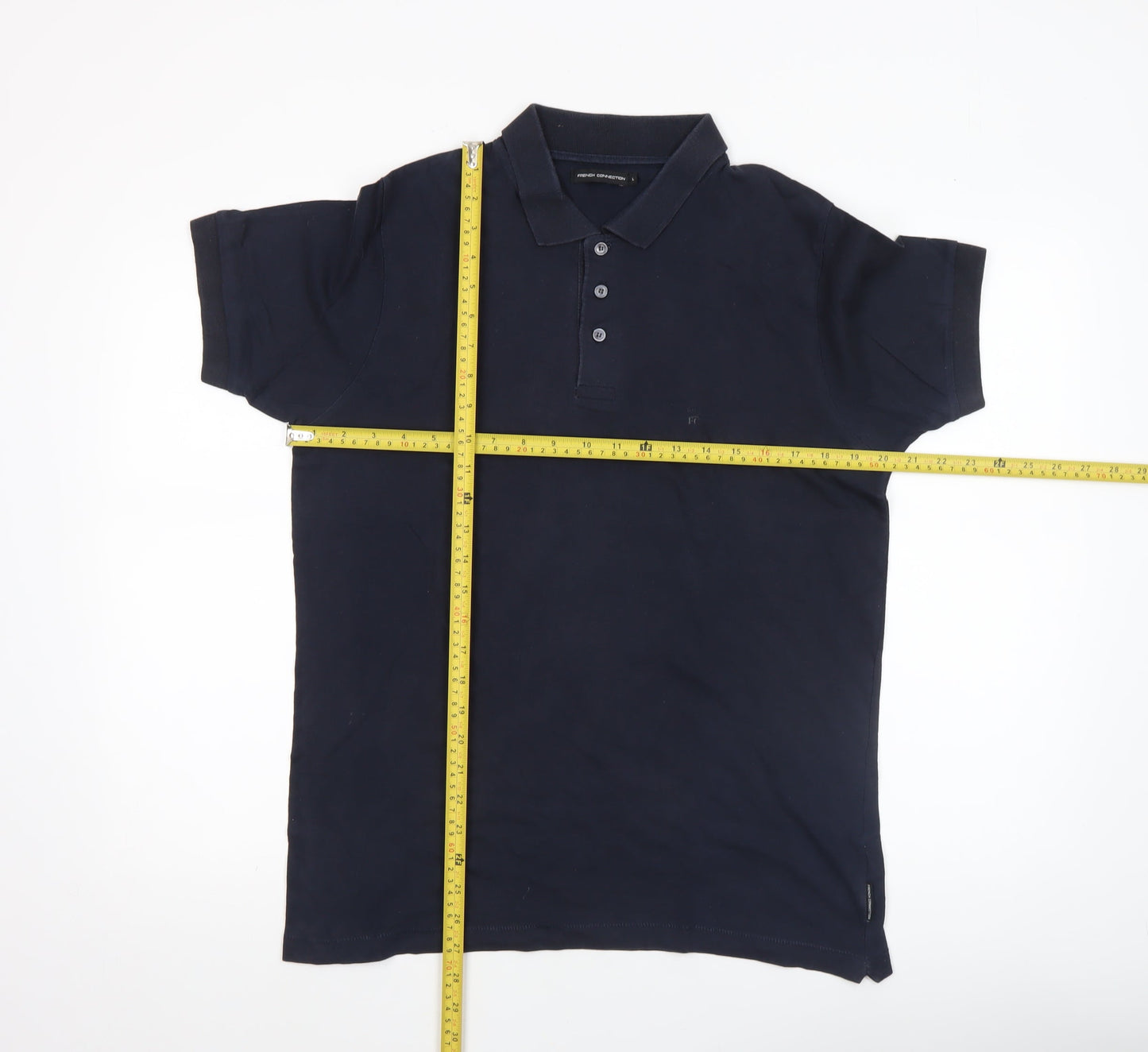 French Connection Men's Blue Cotton Polo Shirt Size L Short Sleeve