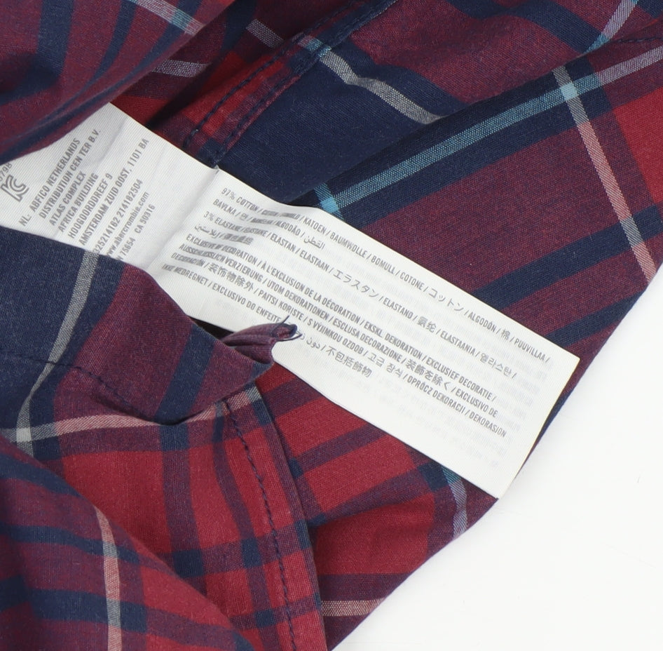 Hollister Men Red Plaid Slim Fit Long Sleeve Button-Up Shirt M