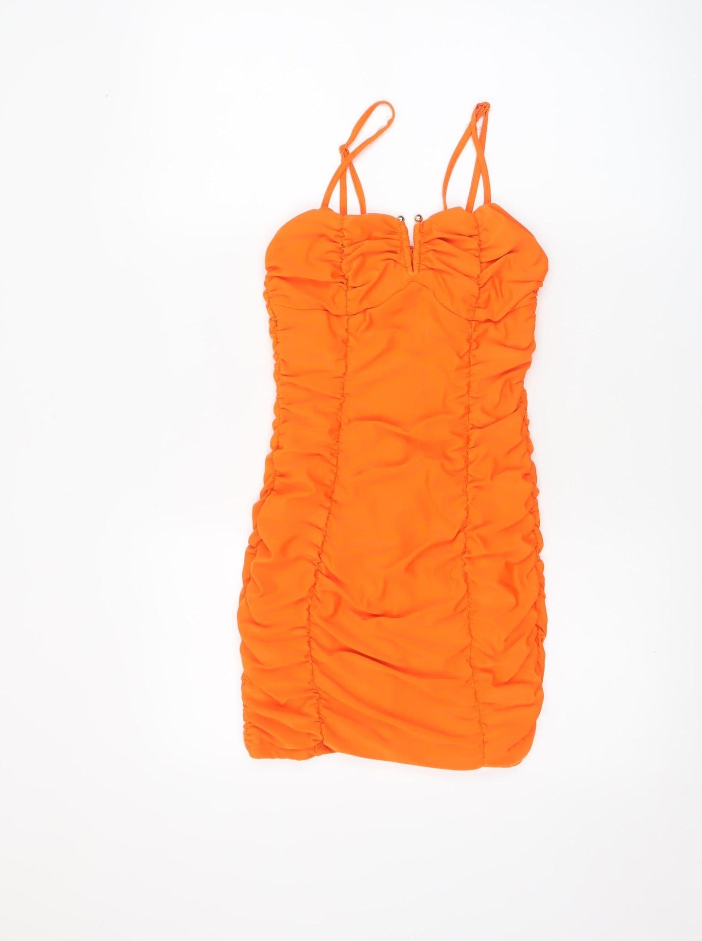 Saint Genies Women Orange Bodycon Ruched Mini Dress Size 6