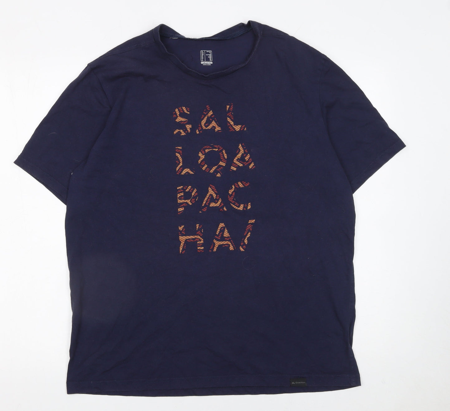 Decathlon Men's Navy Blue Graphic Print Cotton T-Shirt XL