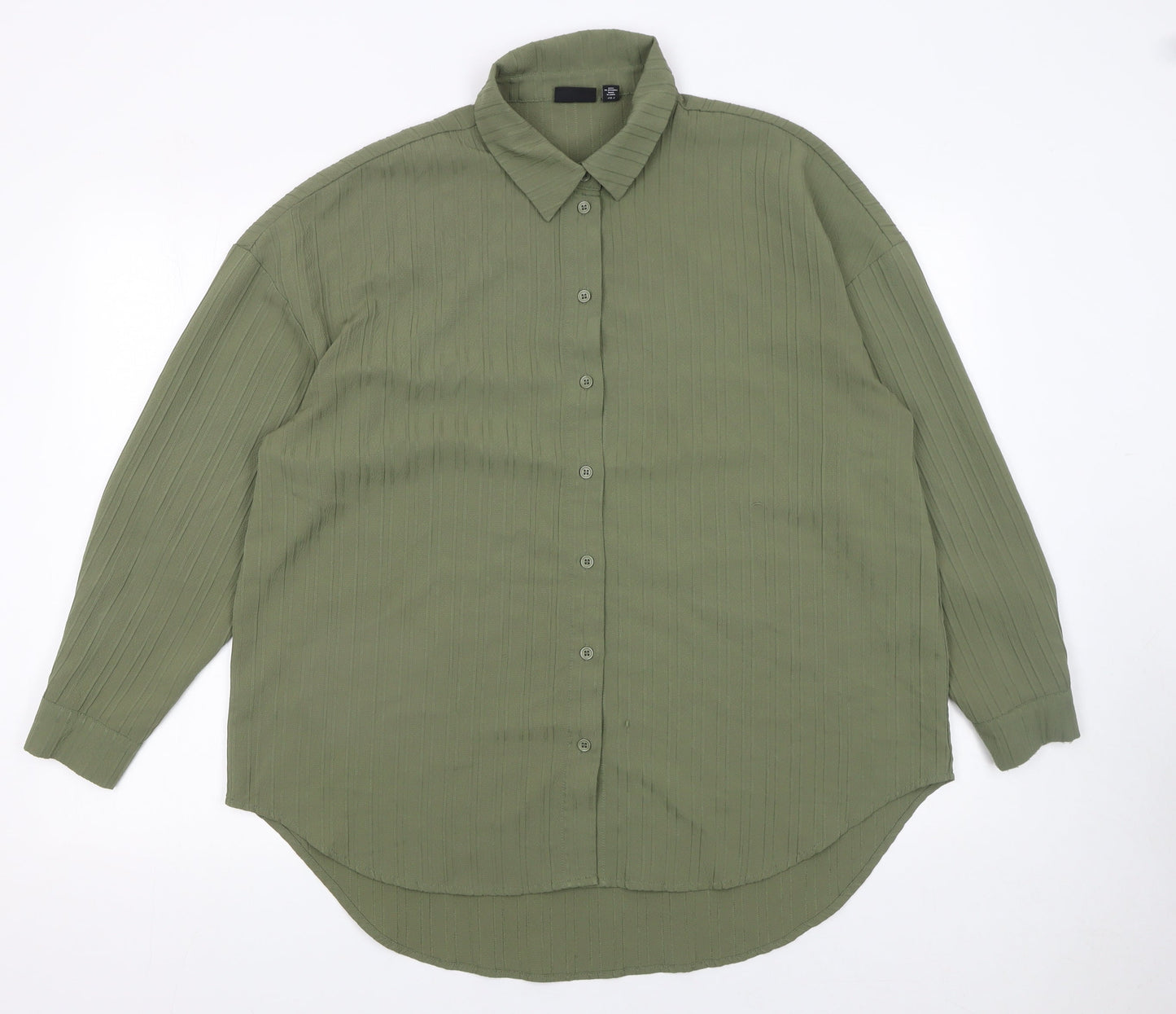 Pieces Women's Green Button-Up Long Sleeve Shirt Size L