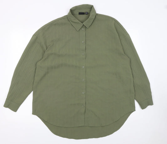 Pieces Women's Green Button-Up Long Sleeve Shirt Size L
