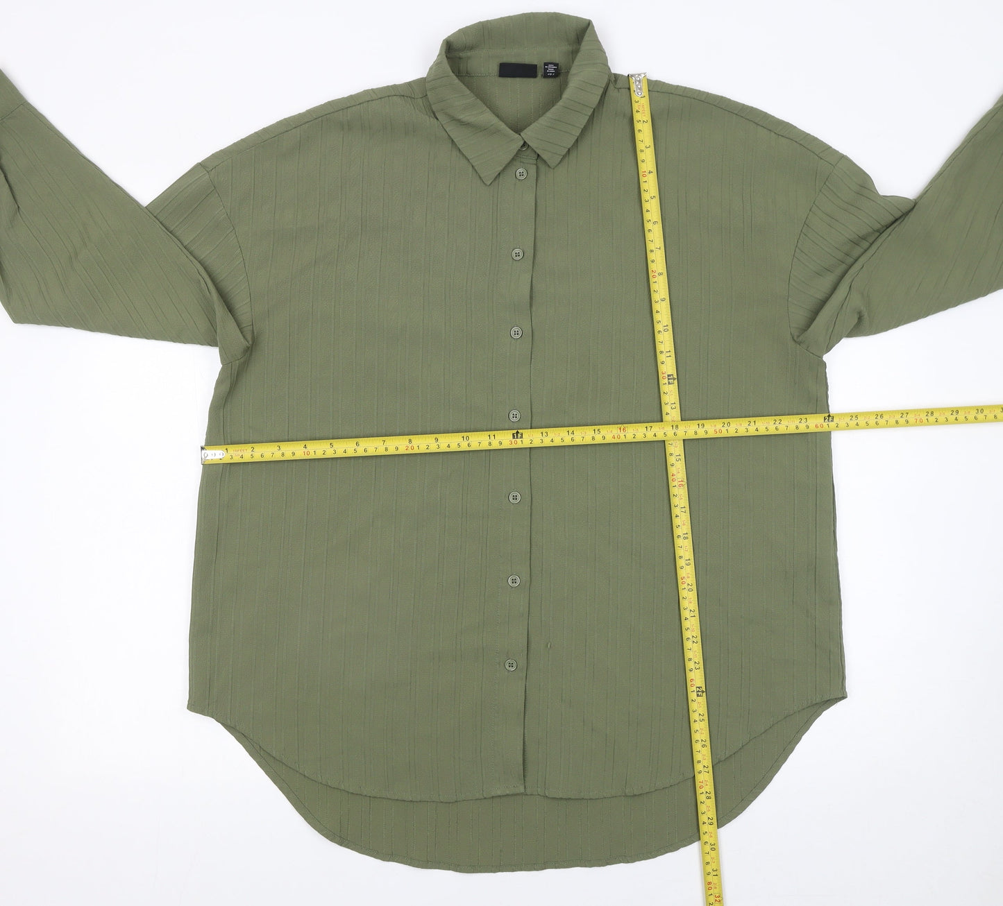 Pieces Women's Green Button-Up Long Sleeve Shirt Size L