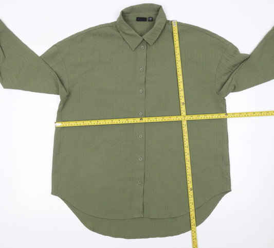 Pieces Women's Green Button-Up Long Sleeve Shirt Size L