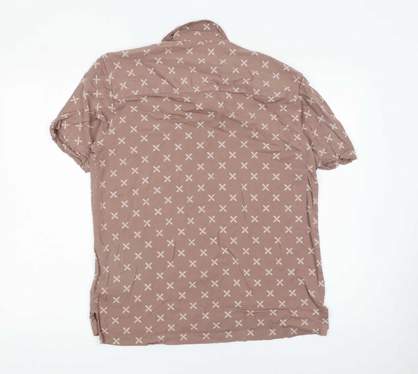 Lyle & Scott Men's Brown Geometric Short Sleeve Button-Up Shirt Size M