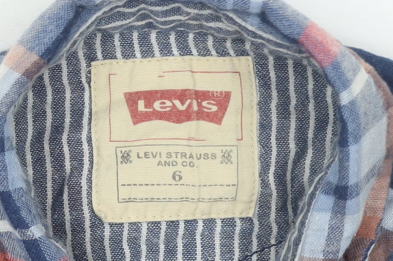 Levi's Boys Blue Check Long Sleeve Button-Up Shirt Size 6 Cotton