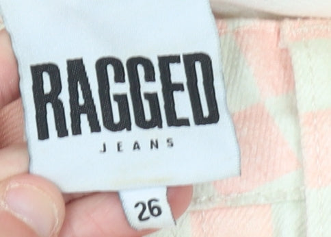 Ragged Jeans Women Pink Check Straight High Waist Cotton Denim 26