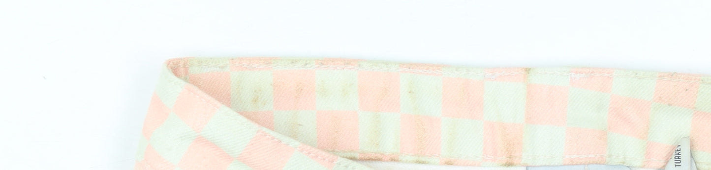 Ragged Jeans Women Pink Check Straight High Waist Cotton Denim 26