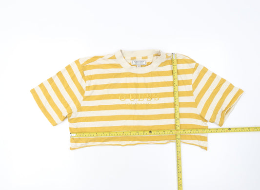 Guess Womens Yellow Striped Cropped T-Shirt Size S