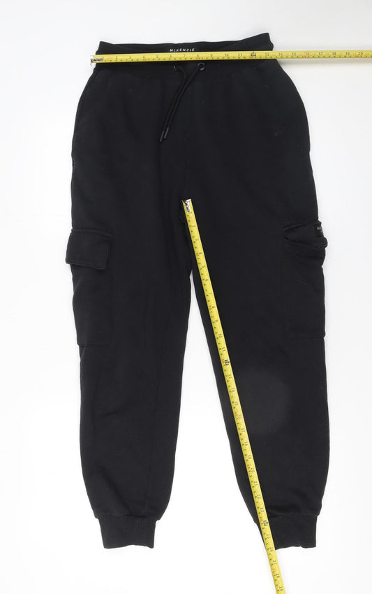 McKenzie Men's Black Cargo Jogger Trousers Size M Fleece Lined