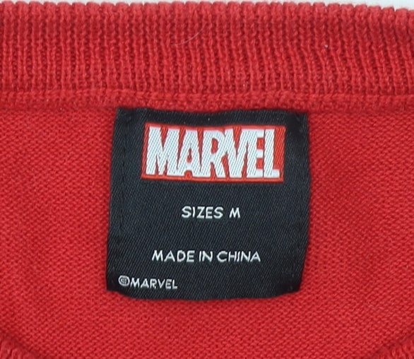 Marvel Men Red Deadpool Christmas Jumper M Festive Knit Pullover
