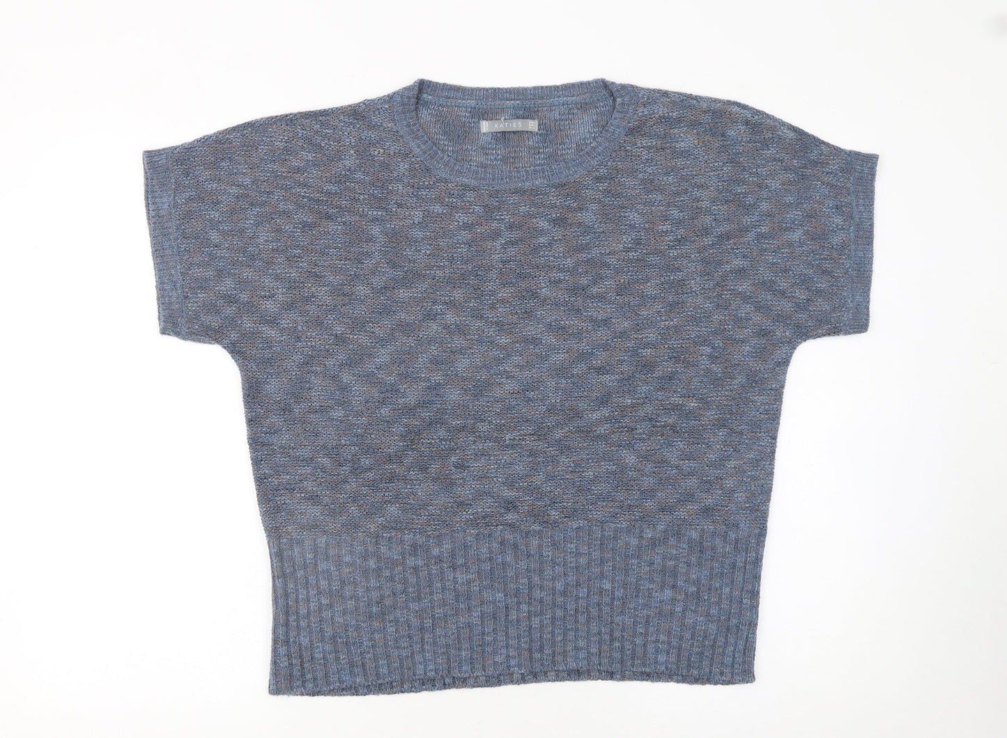 Katies Women's Blue Knit Short Sleeve Pullover Jumper Size L