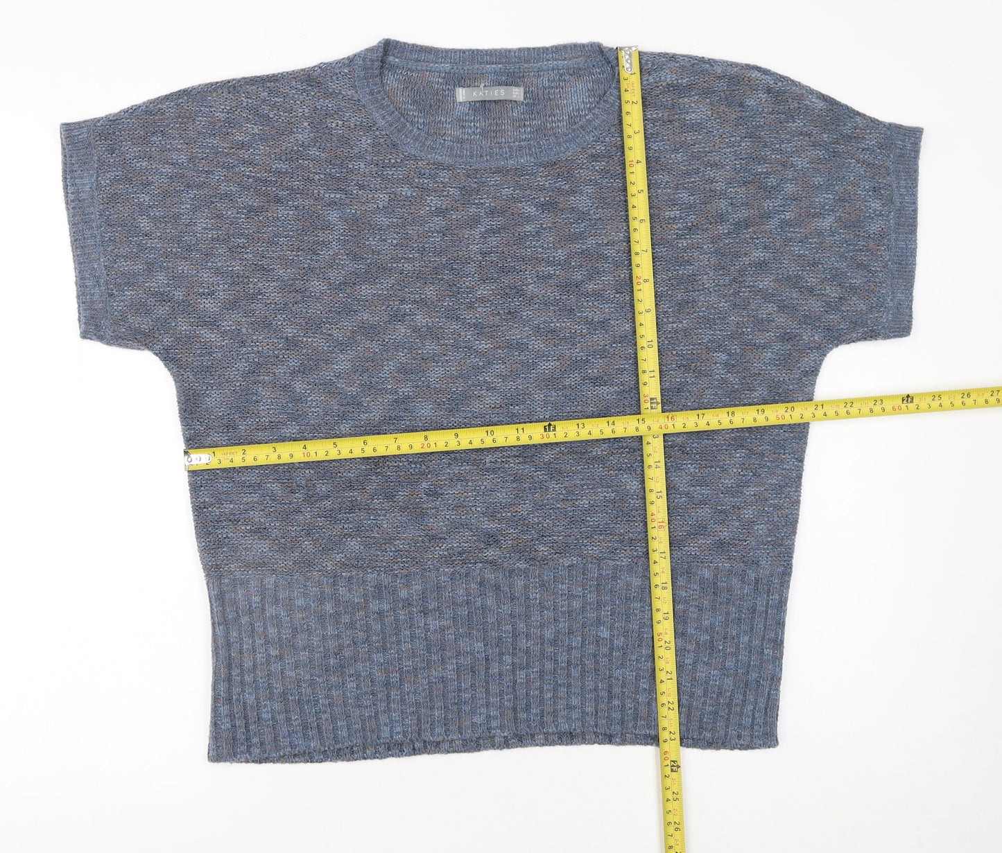 Katies Women's Blue Knit Short Sleeve Pullover Jumper Size L