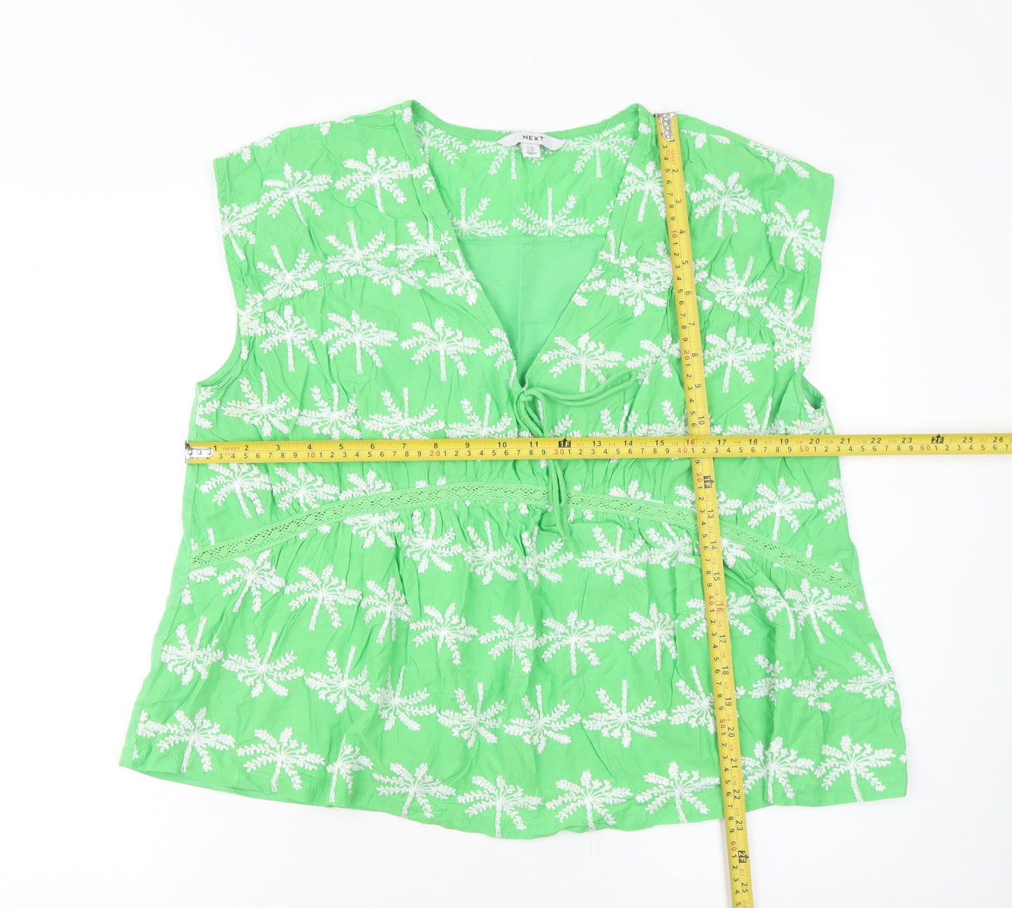 Next Womens Green Embroidered Cotton Tunic Blouse UK 16