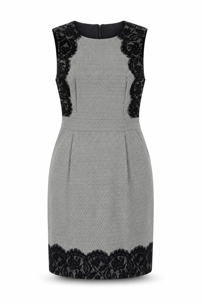 Warehouse Women Grey Sleeveless Sheath Lace Panel Dress Size 12