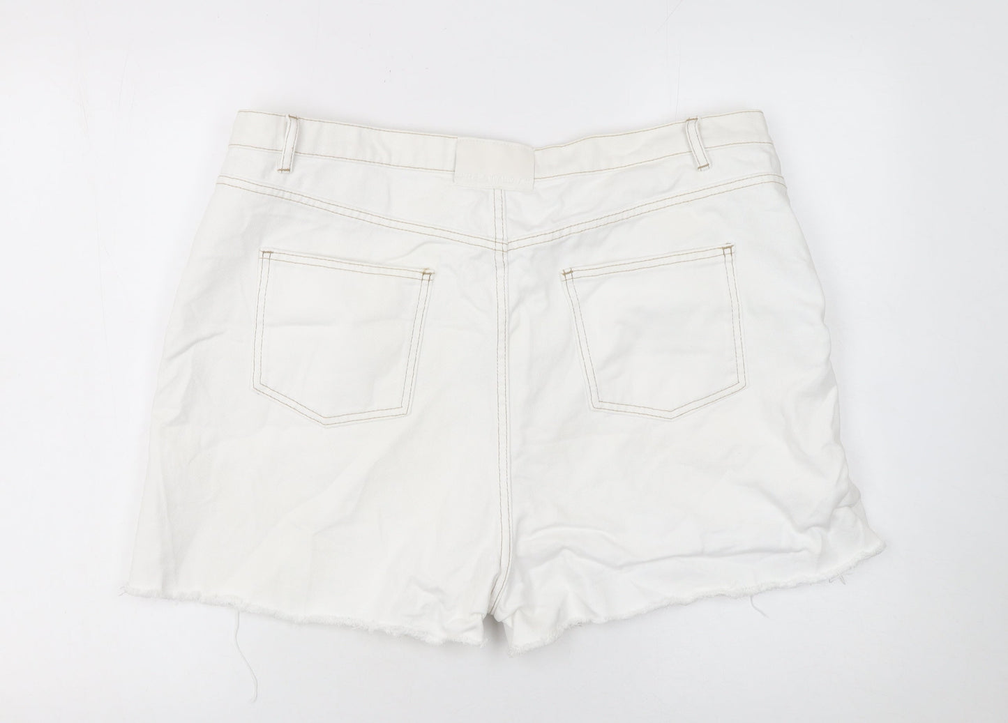 RE_STYLD Women’s White Cut-Off Denim Shorts Size 18 Cotton