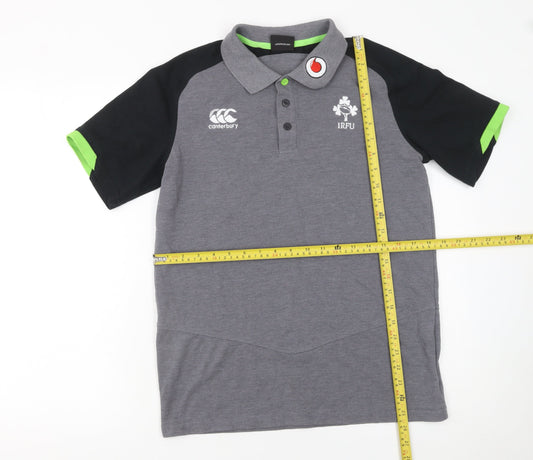Canterbury Men’s Grey Rugby Polo Shirt S IRFU Logo Colourblock