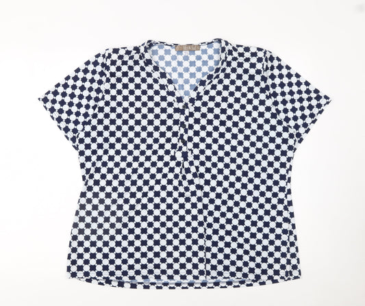 Mer & Sud Women's Blue Polka Dot V-Neck Short Sleeve Blouse Size 14