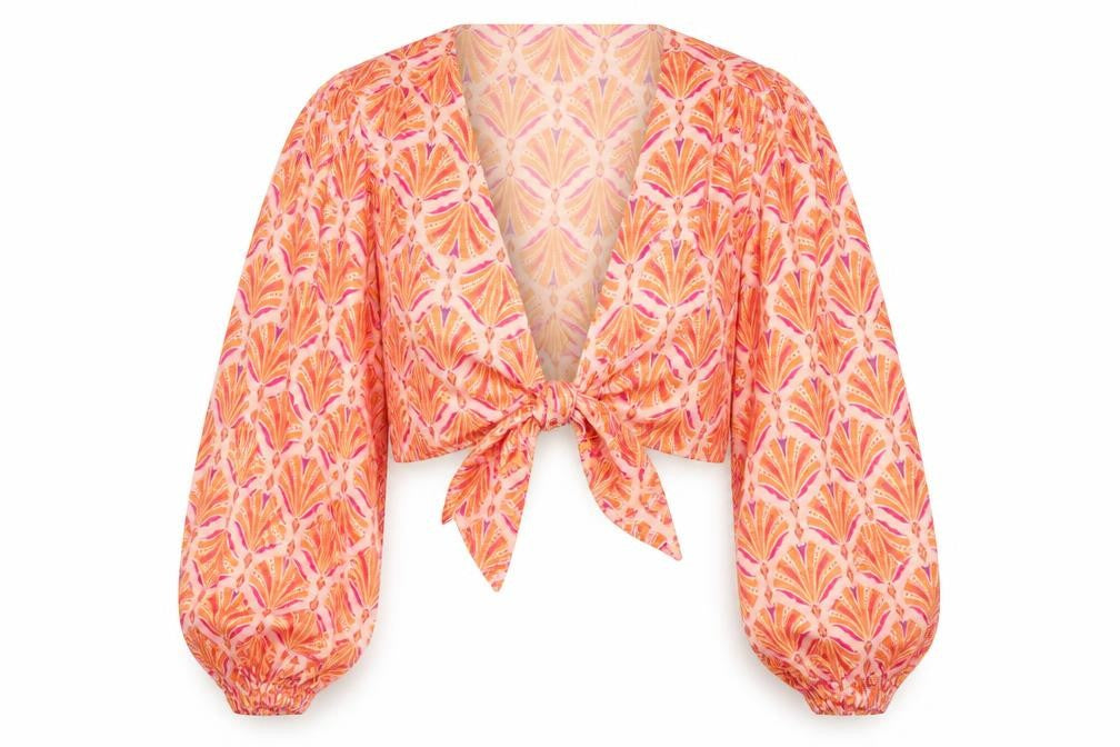 River Island Womens Pink Geometric Cropped Tie Front Blouse Size 16