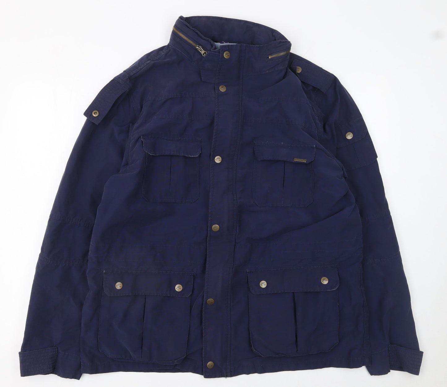 Kartel Men's Blue Cotton Military Jacket Size L Full-Zip Casual Coat