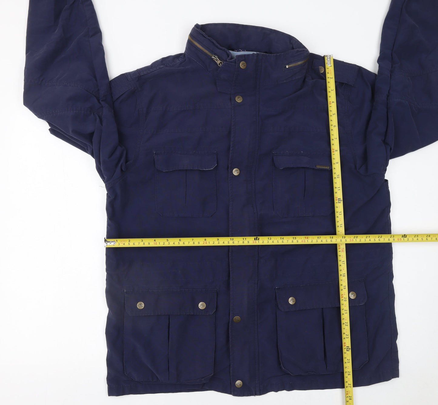 Kartel Men's Blue Cotton Military Jacket Size L Full-Zip Casual Coat