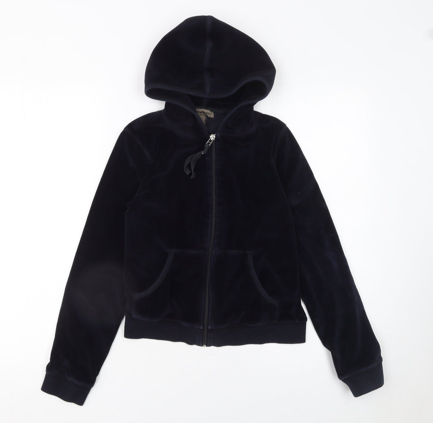 MNG Basics Women's Black Velour Full Zip Hoodie Size 10
