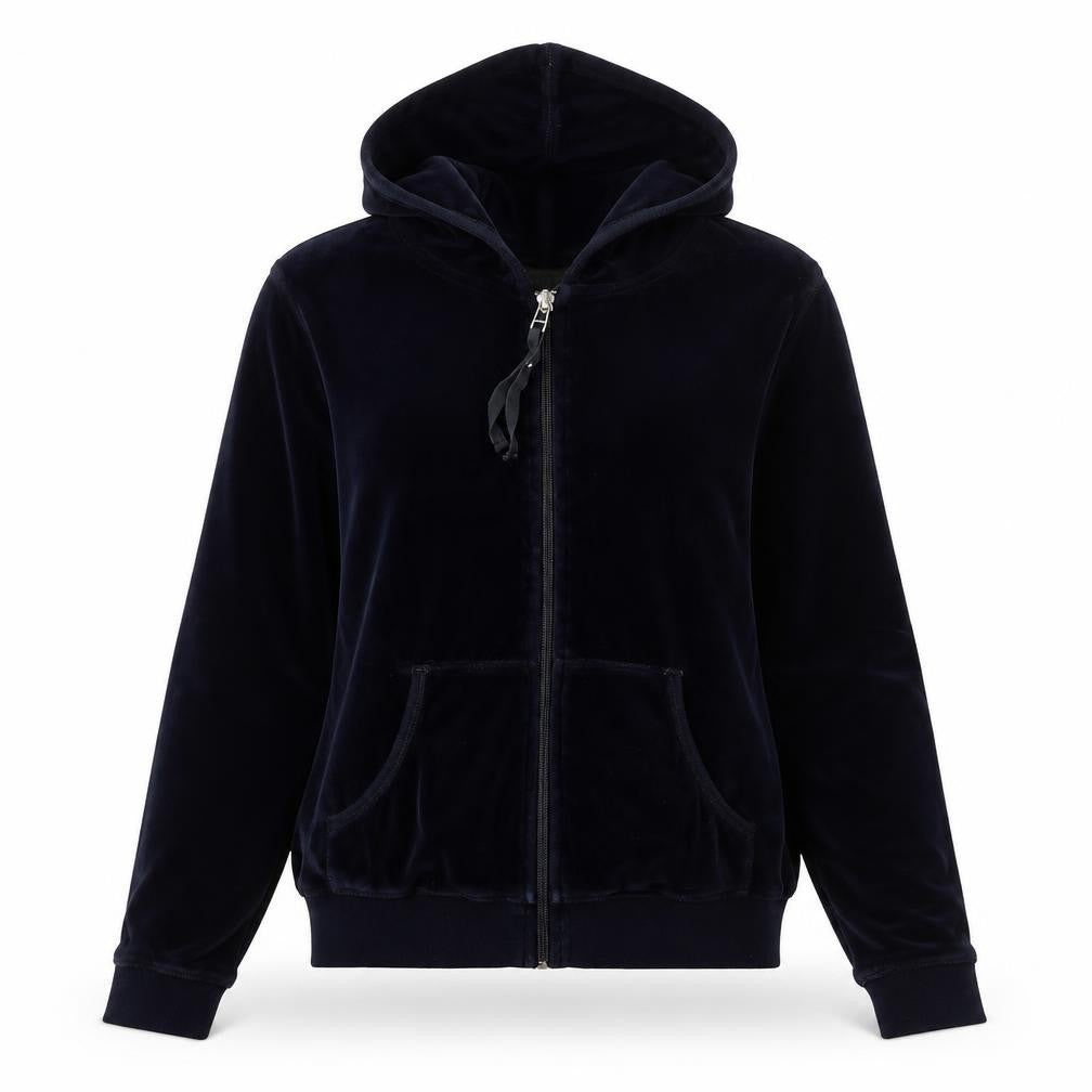 MNG Basics Women's Black Velour Full Zip Hoodie Size 10