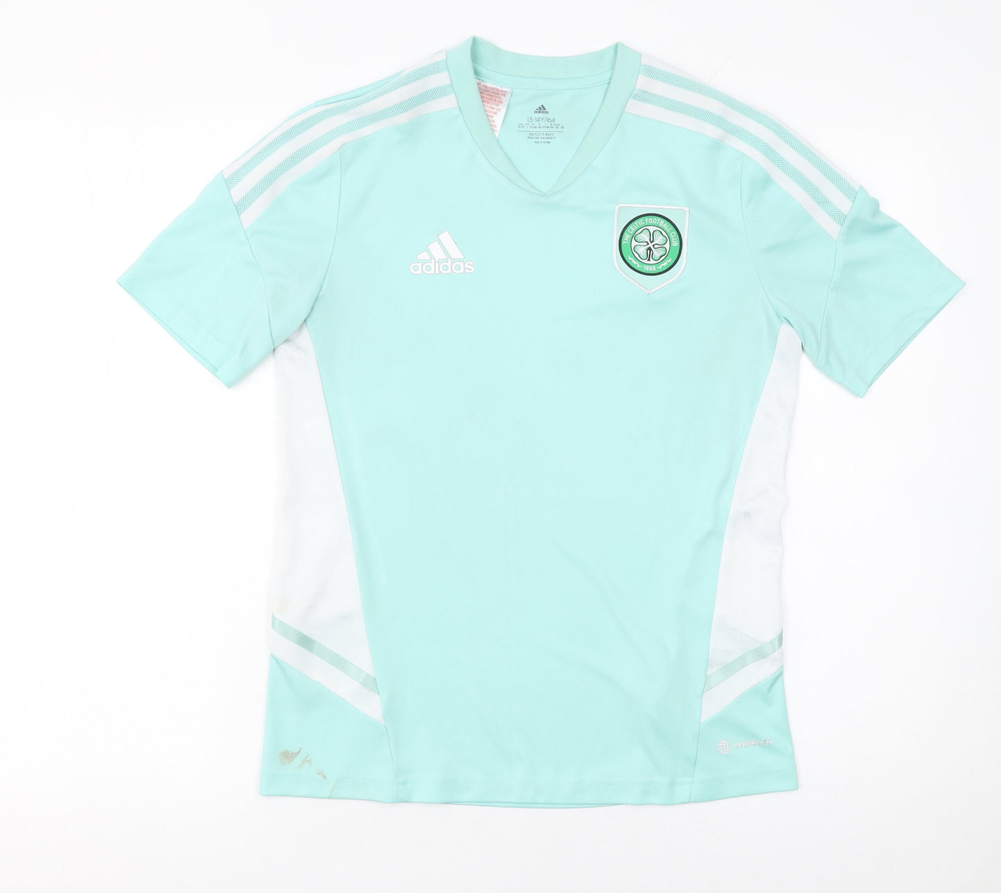 Adidas Boys Green Football Jersey T-Shirt 13-14 Years Short Sleeve