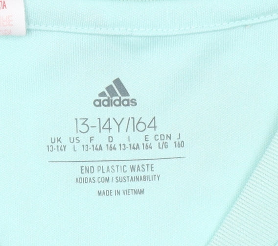 Adidas Boys Green Football Jersey T-Shirt 13-14 Years Short Sleeve