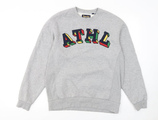 Superdry Women Grey ATHL Sweatshirt UK 6 Cotton Blend Crew Neck
