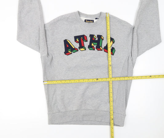 Superdry Women Grey ATHL Sweatshirt UK 6 Cotton Blend Crew Neck