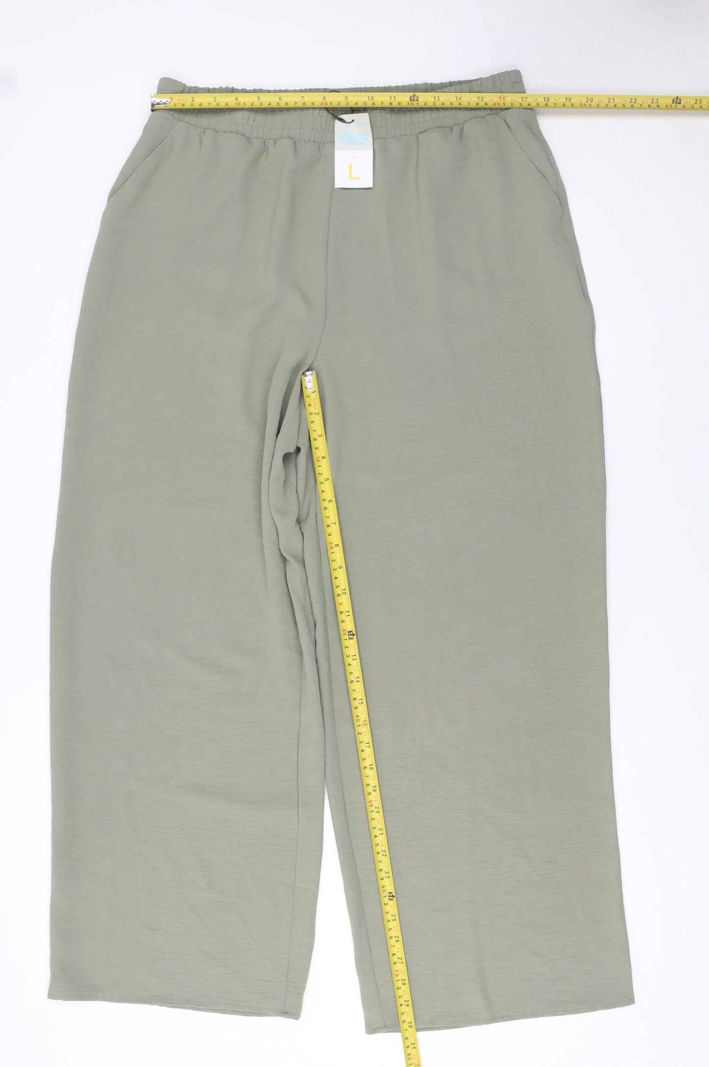 Primark Women’s Green Wide-Leg Trousers Size L Polyester Casual
